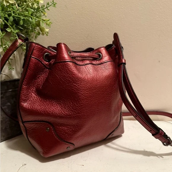 Coach Metallic Garnet Red Mickie Drawstring Crossbody Bag W/Gun Metal Hardware - Picture 2 of 7